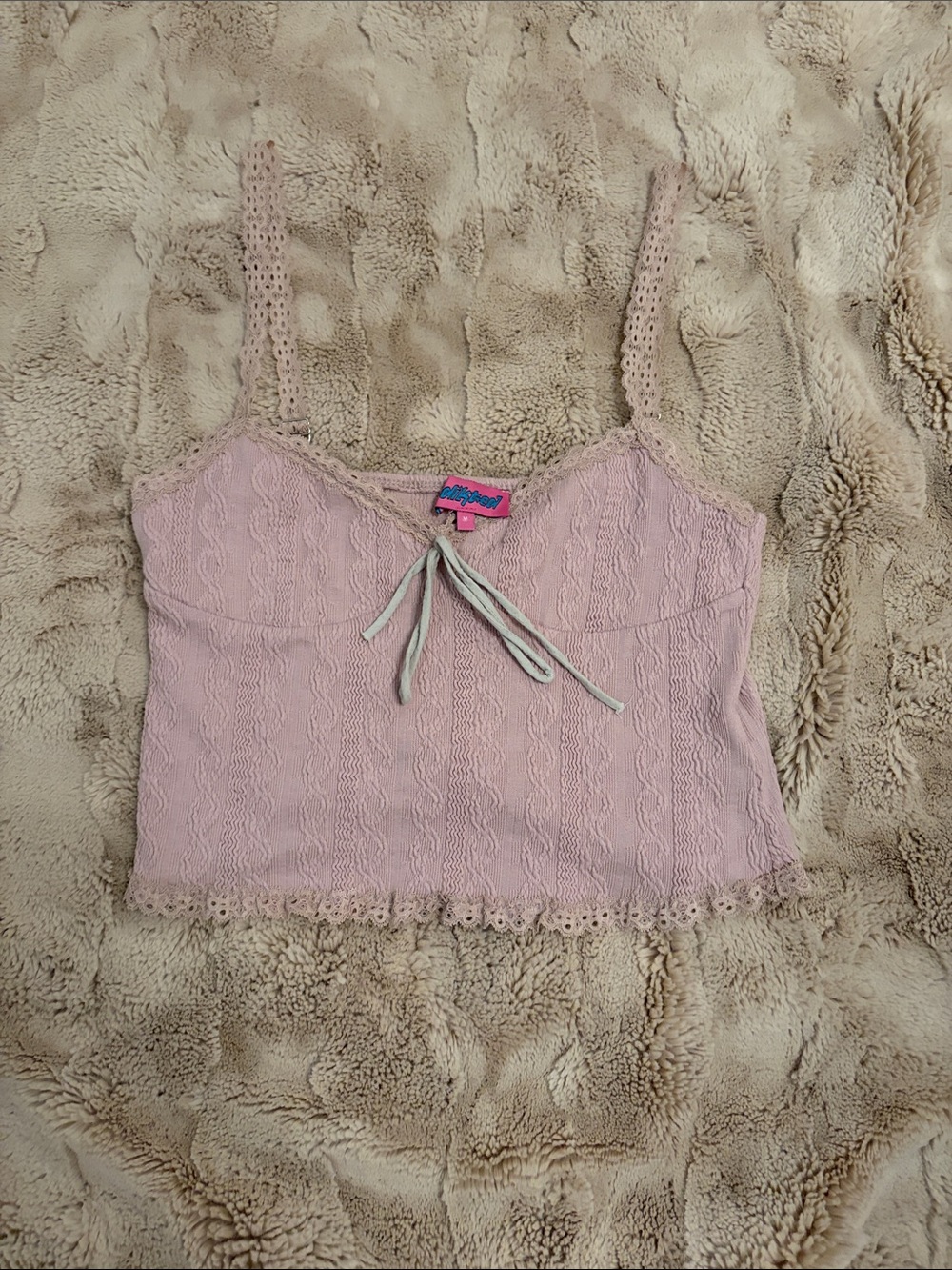 Edikted Pale Pink Lace-Trim Cropped going out top